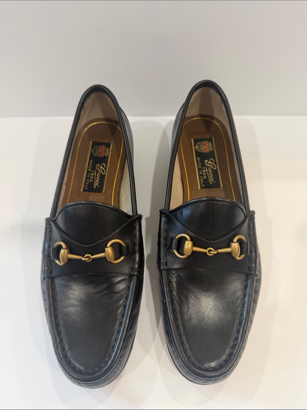 Black Leather Women’s Horsebit Loafers with Gold Hardware - Picture 2 of 6